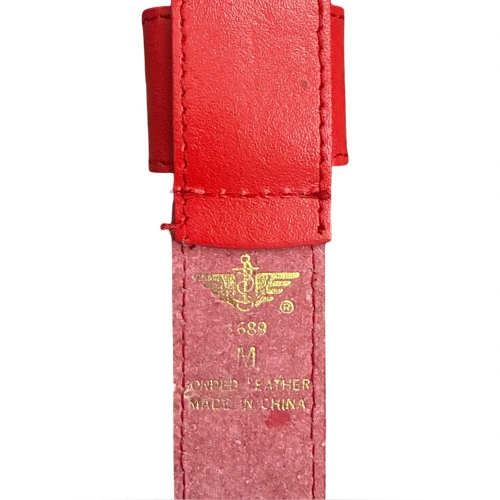 Vintage Dockers Coastal Red Leather Belt Gold Seashells M 28–32
